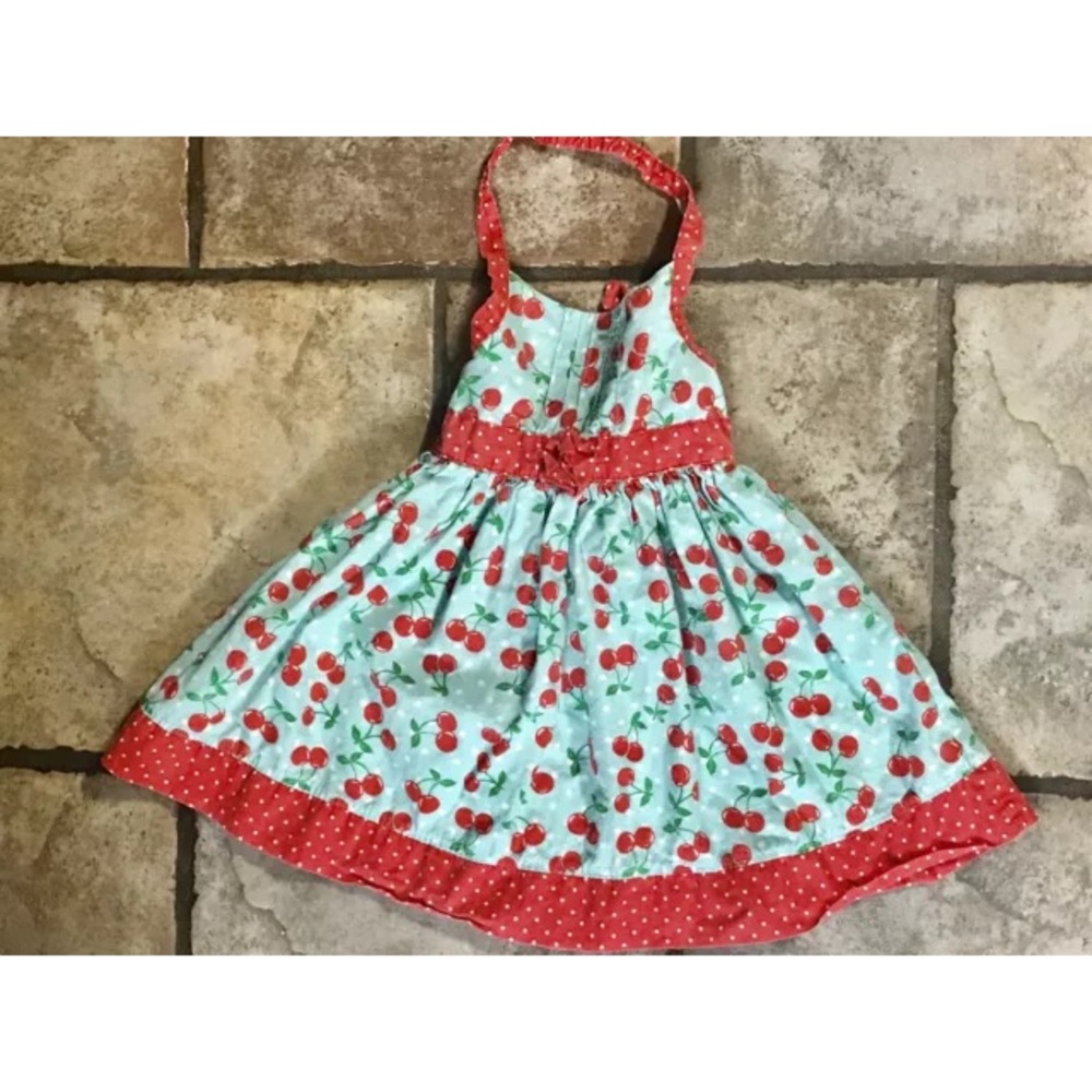 Teal & red cherry Halter Top summer sundress 24m